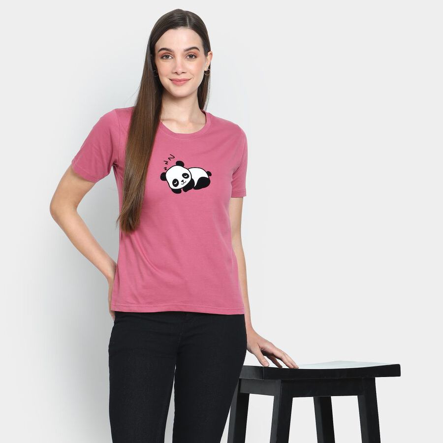 Ladies' Cotton Round Neck T-Shirt, Purple, large image number null